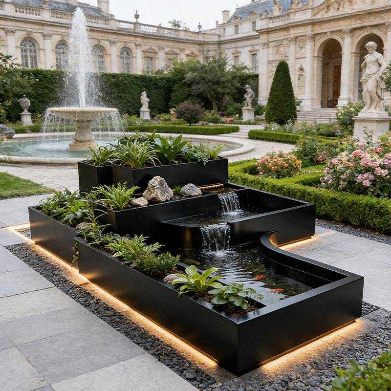 溪阶玉阳台不锈钢鱼池花箱金属流水摆件室外露台庭院水景瀑布