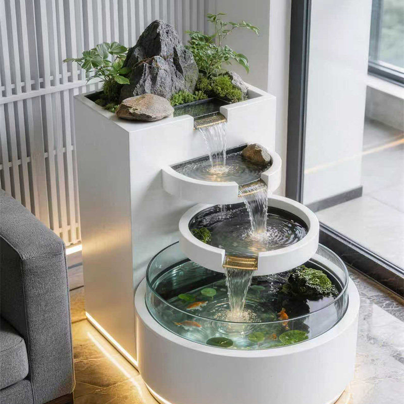 月相池阳台不锈钢鱼池花箱金属流水摆件室外露台庭院水景瀑布