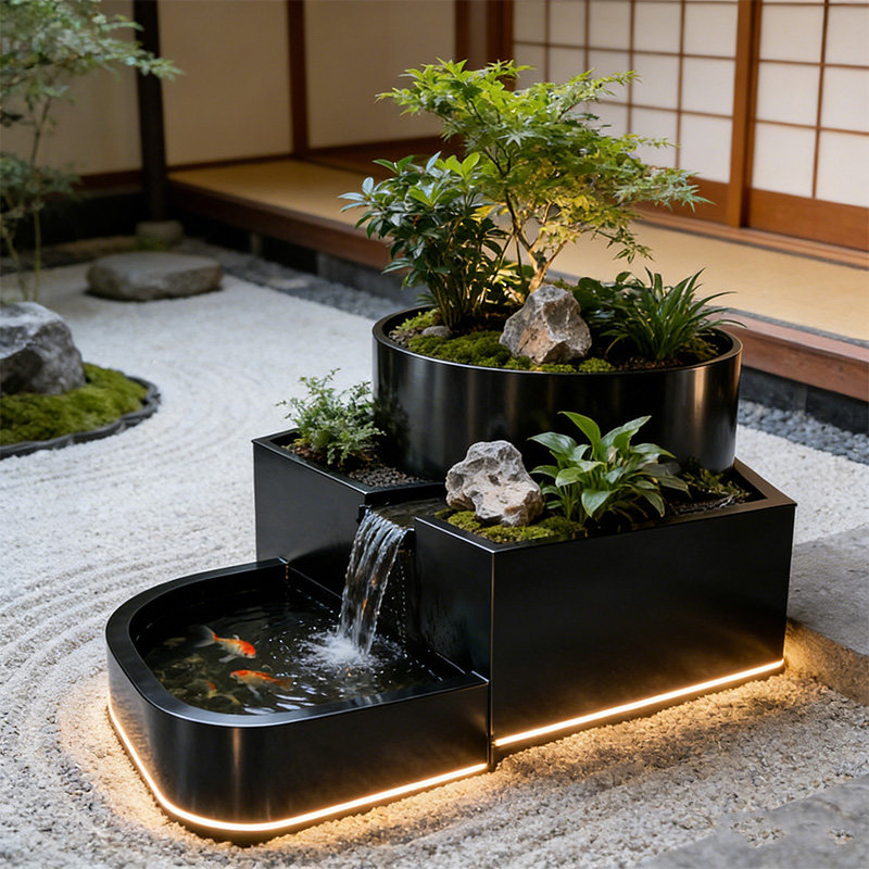 璃鲤之阳台不锈钢鱼池花箱金属流水摆件室外露台庭院水景瀑布