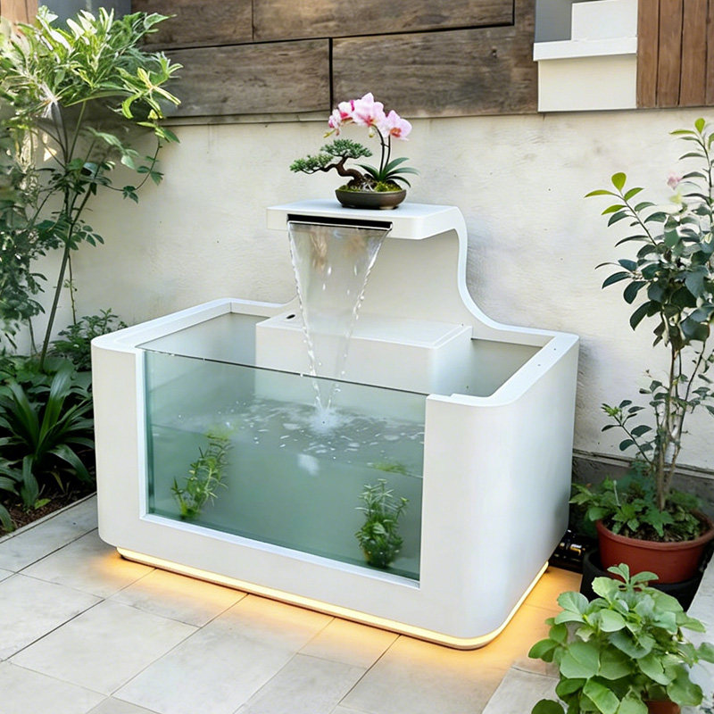 蒹葭池阳台不锈钢鱼池花箱金属流水摆件室外露台庭院水景瀑布