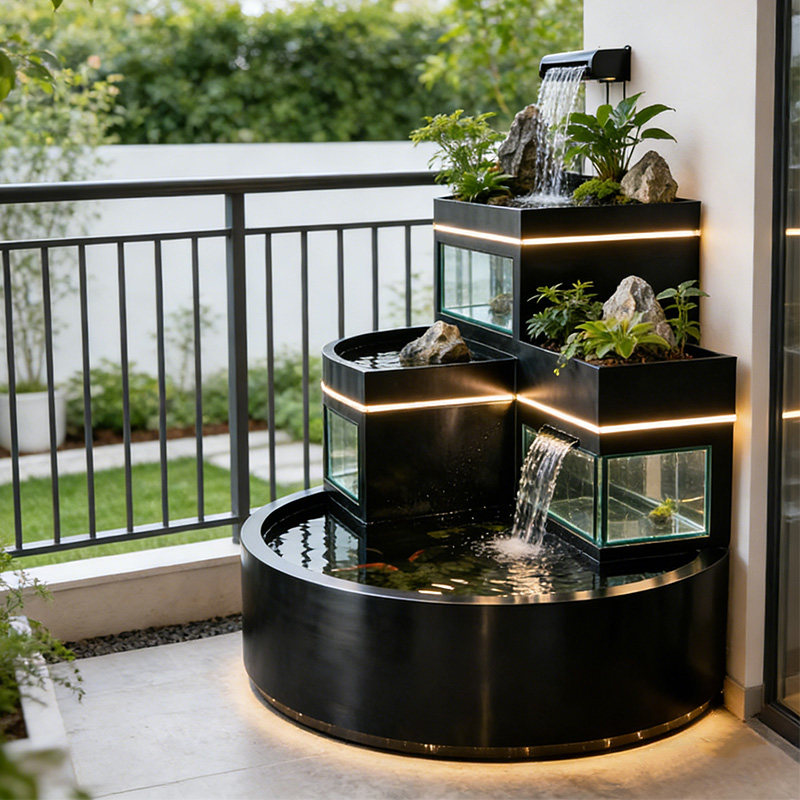 璃瀑云阳台不锈钢鱼池花箱金属流水摆件室外露台庭院水景瀑布