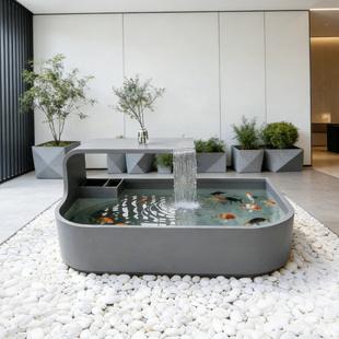 阳台流水花箱水景室外庭院流水喷泉假山金属摆件组合不锈钢鱼池