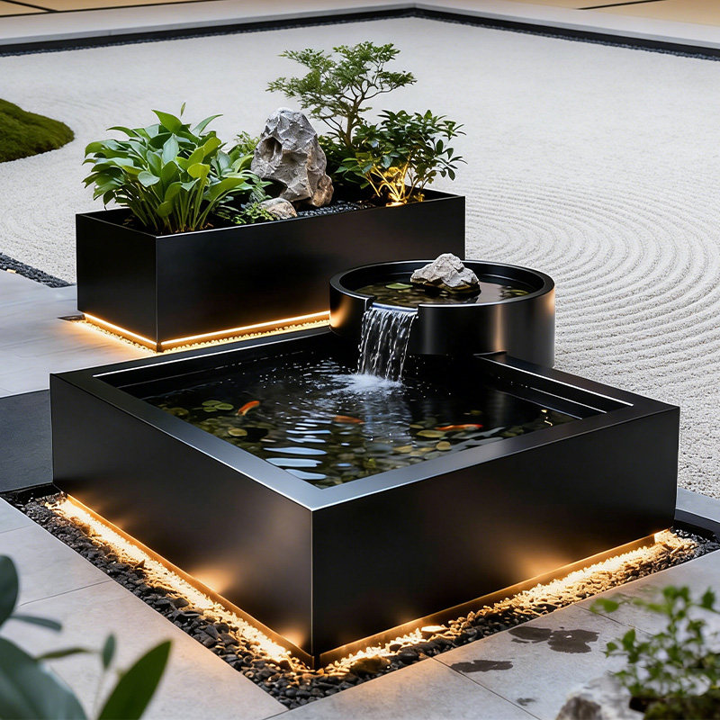 山泉钨阳台不锈钢鱼池花箱金属流水摆件室外露台庭院水景瀑布