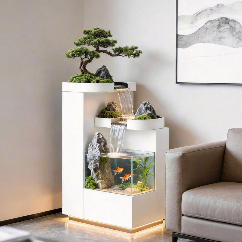 秘境谭池阳台不锈钢鱼池花箱金属流水摆件室外露台庭院水景瀑布