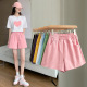女裤 版 夏季 高腰显瘦阔腿休闲三分运动裤 型 薄款 萝卜大叔糖果色短裤