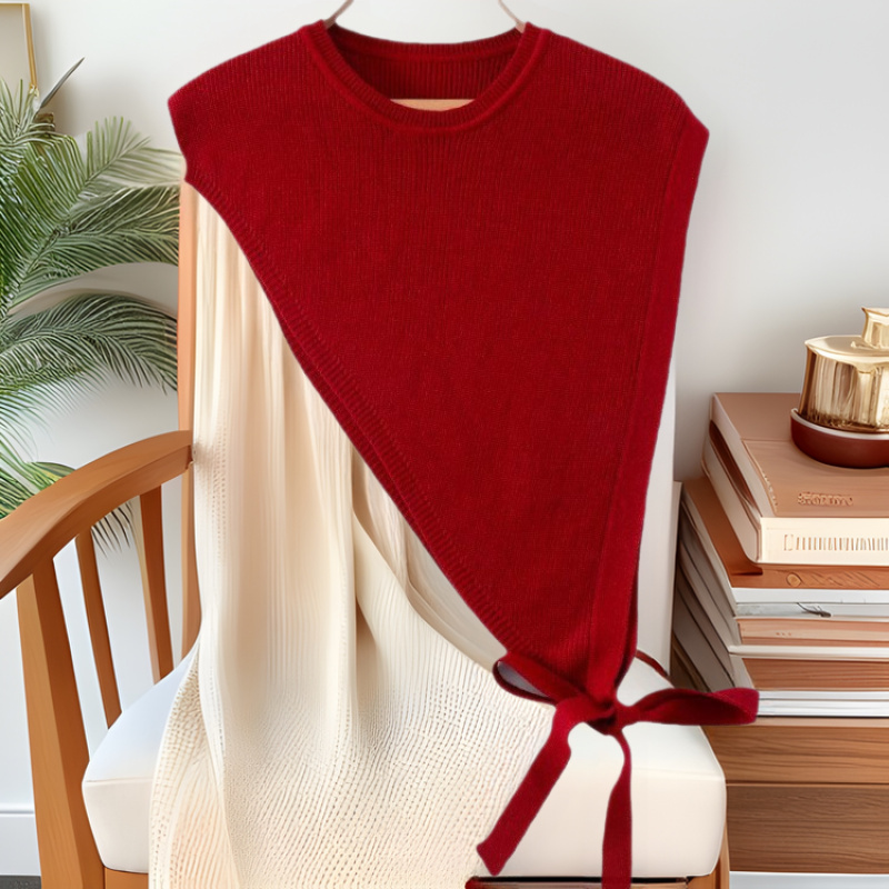 安可拉红设计感开叉针织披肩女秋