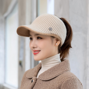 空顶毛线帽女秋冬款保暖骑车帽子韩版棒球帽针织户外运动鸭舌帽子