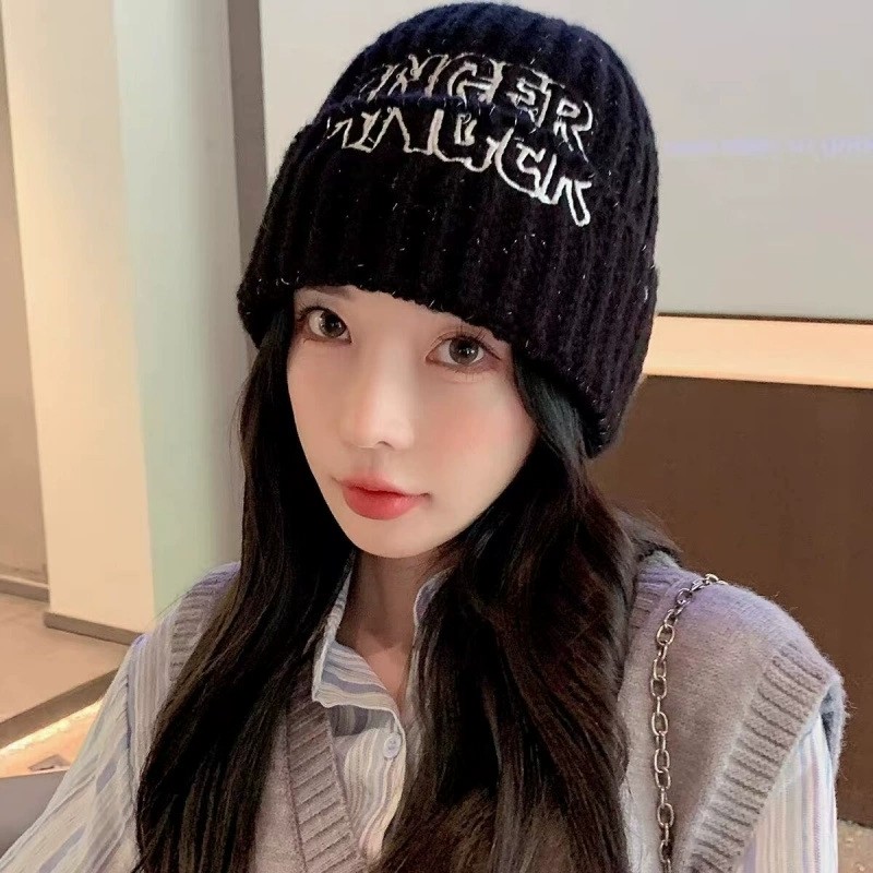 明星同款秋冬加厚保暖针织毛线帽男女款护耳百搭显脸小防寒套头帽