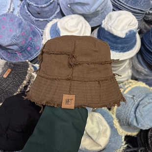 日系水洗毛边渔夫帽男女春夏季遮阳防晒双面戴水桶帽破旧风乞丐帽