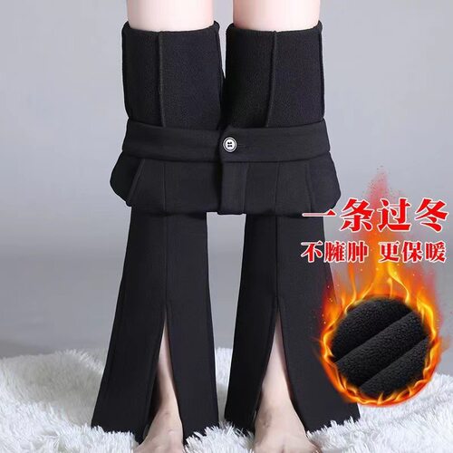 黑色加绒加厚西装裤女秋冬季新款