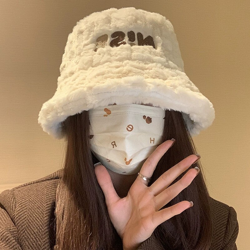 明星同款渔夫帽女秋冬季加厚保暖毛绒冷帽子大头围显脸小鱼夫盆帽