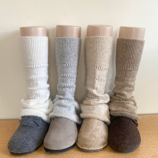 秋冬韩系暖棕咖色貂毛镂空横纹羊毛亮片保暖显瘦微喇腿套时髦袜套