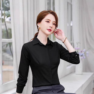 职业白衬衫女长袖2026春秋新款挺括免烫黑色加绒衬衣女工作服正装
