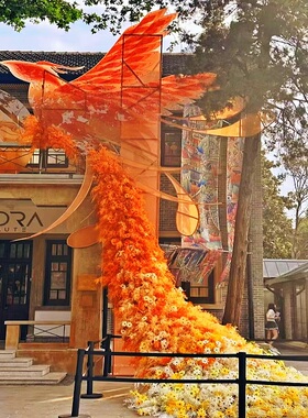 大型仿真凤凰花艺孔雀模型插花装饰公园商场美陈落地摆件网红打卡