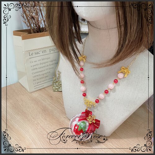 永恒蔷薇 原创手作 甜呲奶油草莓项链 Lolita 搭配 ap草莓 可改色