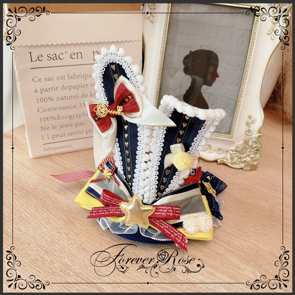 永恒蔷薇 原创手作 马戏团配色 兔耳小礼帽 lolita搭配 头饰小物