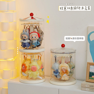 拉布布展示盒旋转labubu挂件收纳盒透明玩偶展示架搪胶娃娃展示柜