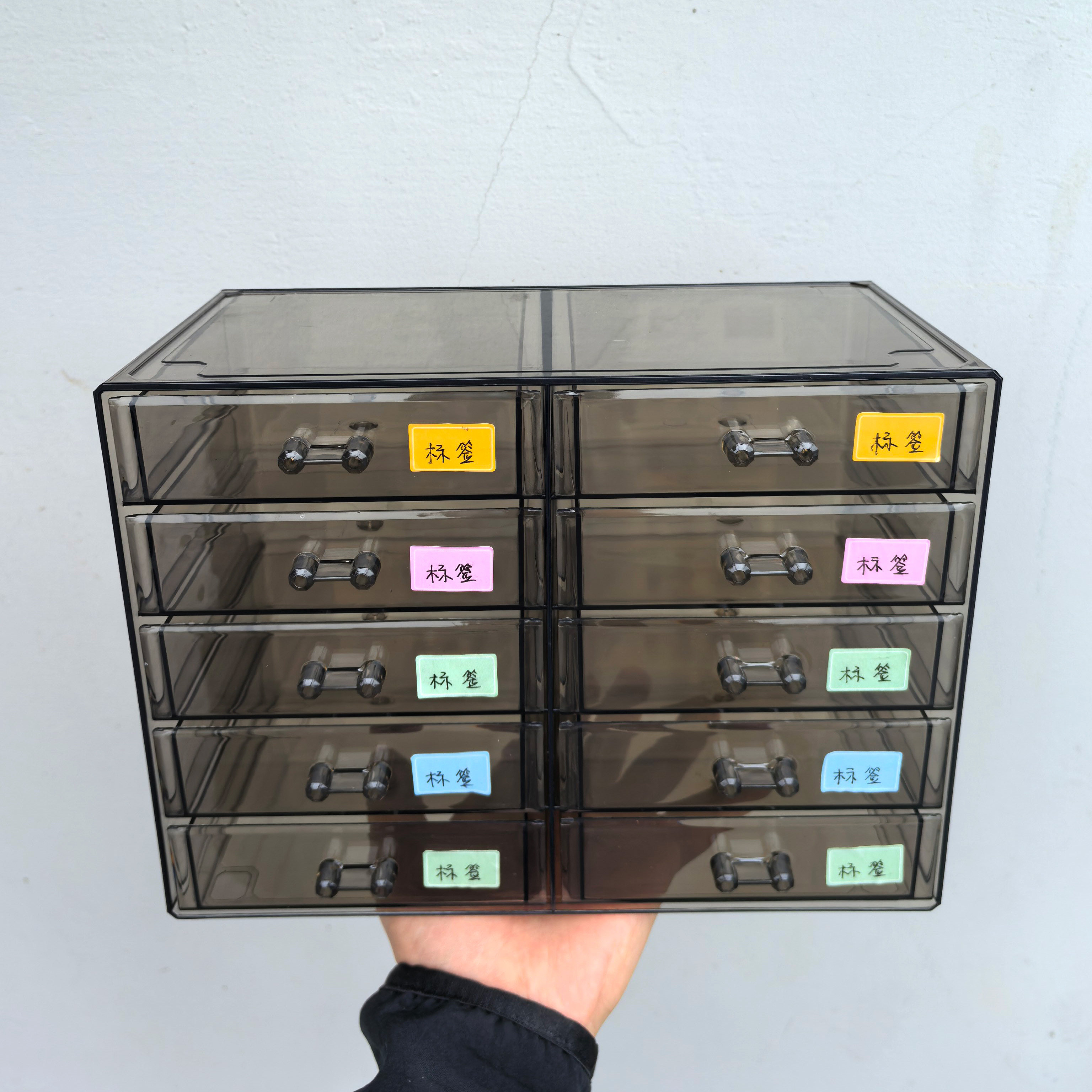 方形亚克力标签贴纸收纳盒泡沫胶带展示盒双面胶标识分类盒整理盒