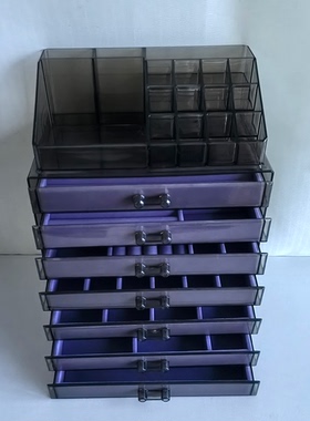 七层高档首饰收纳盒新款紫色带顶抽屉式耳环项链戒指耳钉耳饰品盒