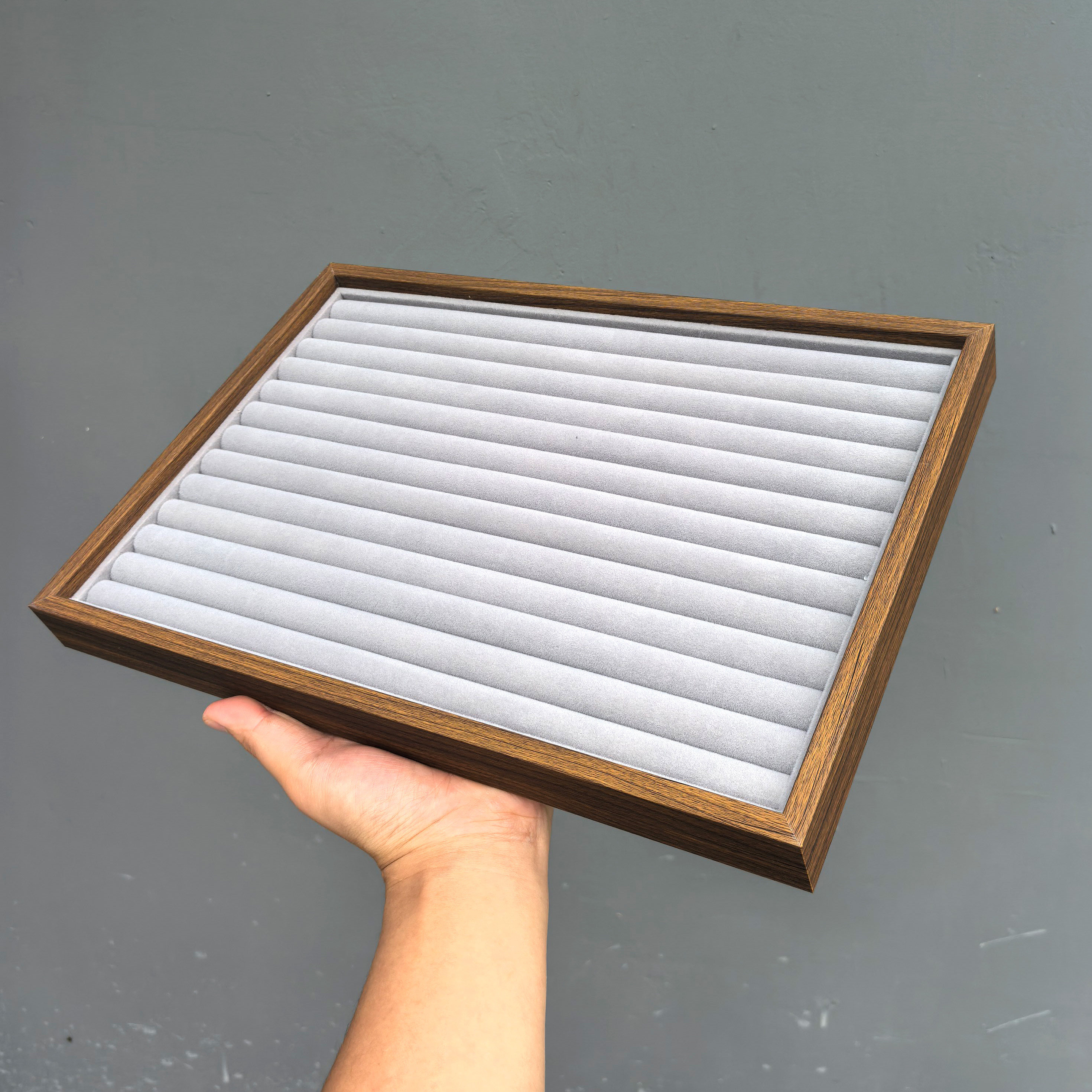 胡桃木精致绒布首饰托盘复古项链戒指耳钉耳环饰品盒陈列柜展示盒