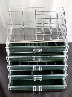 首饰收纳盒大容量亚克力绿色带顶首饰盒多层抽屉式戒指项链收纳盒