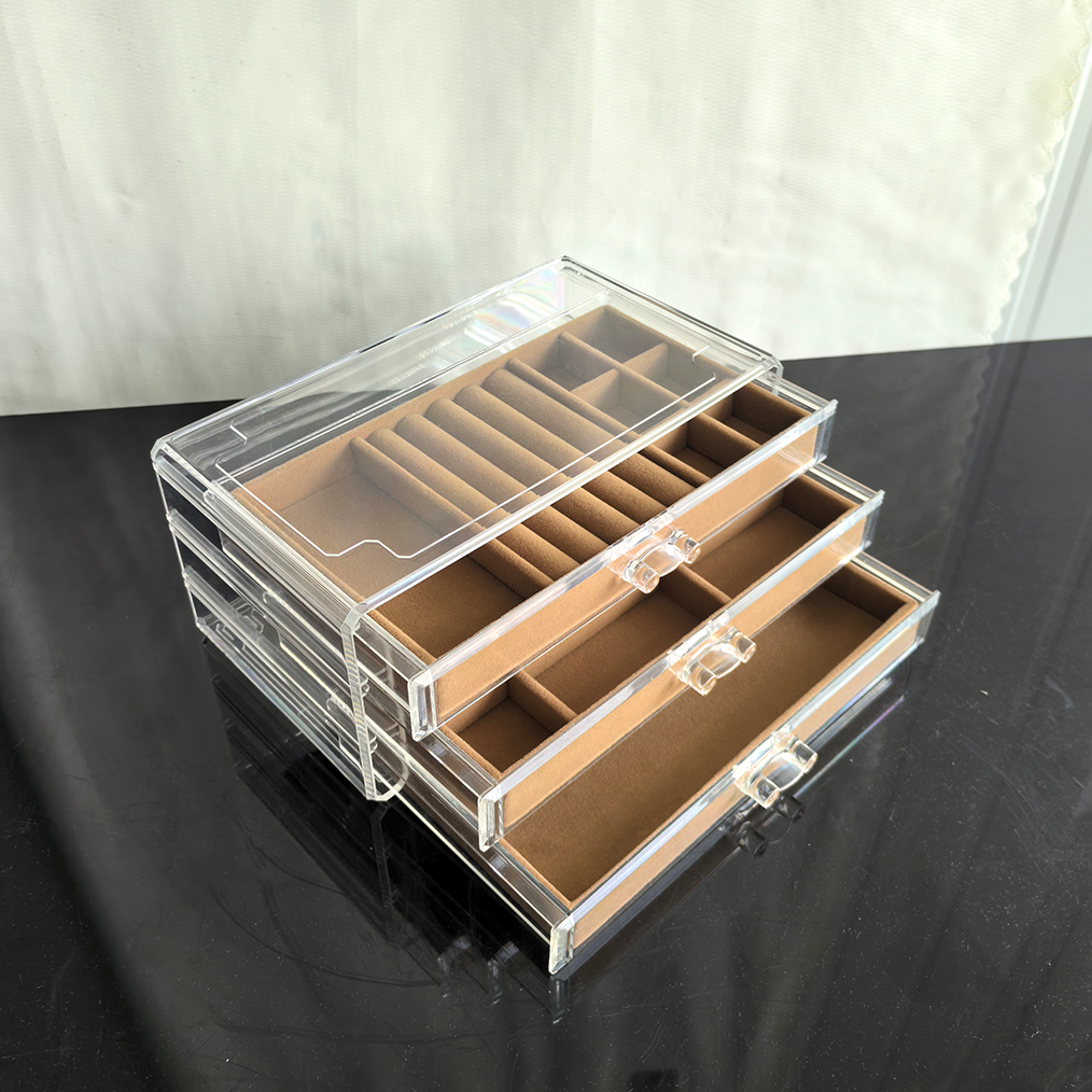 亚克力首饰收纳盒棕色首饰盒大容量多层抽屉式戒指项链珠宝收纳盒