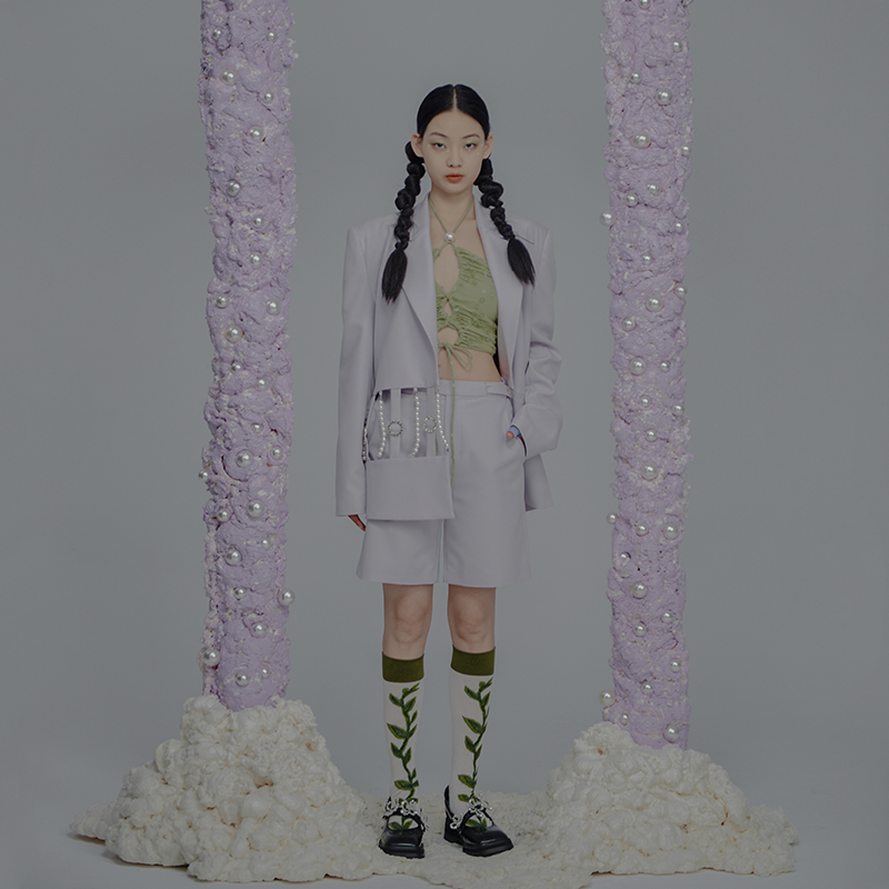 镂空西装外套珍珠链原创