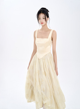 MildRate原创 如梦似幻米色收腰大摆连衣裙蓬蓬裙轻礼服 夏新款