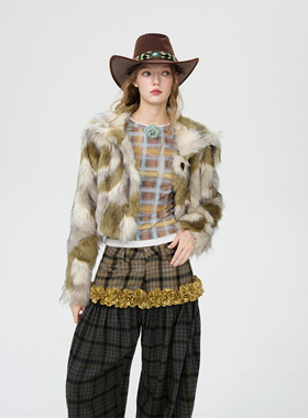 MildRate原创“末路狂花”提花染尖毛大翻领环保皮草短外套修身款