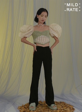 MildRate原创  橄榄绿金丝绒瘦腿微喇长裤