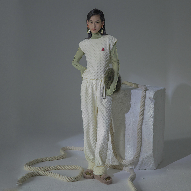 宽松压泡高腰长裤长裤