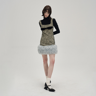 千金风质感拼接连衣裙