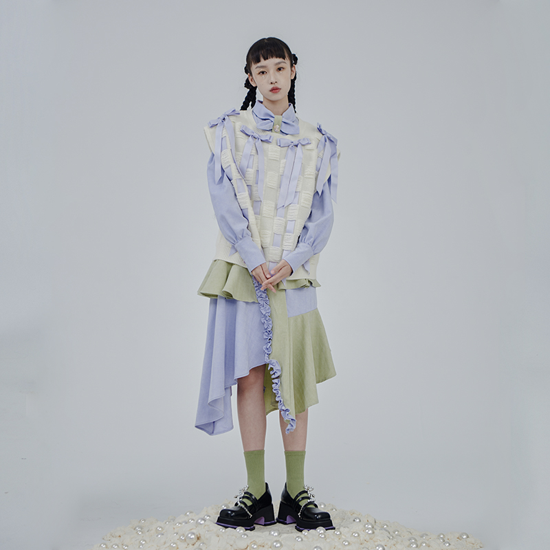 羊毛针织马甲少女蝴蝶结