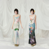 蝶兰梦影 MildRate 紫霓缠香 印花荡领连衣裙前后两穿长裙