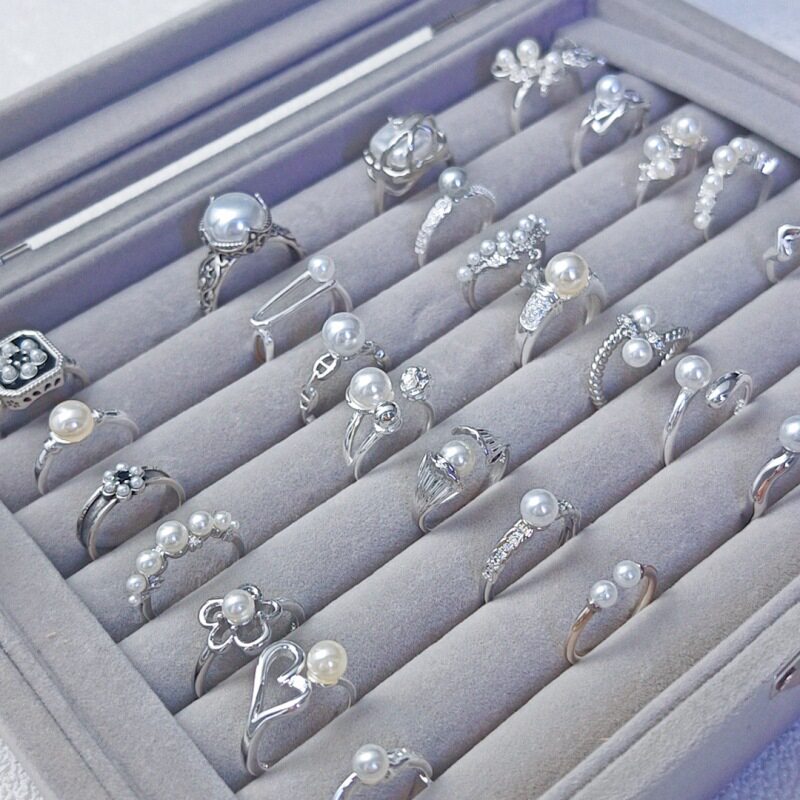 新款珍珠戒指女小众设计百搭S925纯银不掉色时尚个性指环