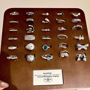 S925纯银简约锆石素圈戒指女小众轻奢高级感食指戒不掉色开口指环