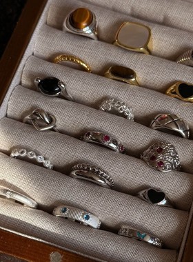 s925纯银复古黑玛瑙戒指女不掉色冷淡风开口小众高级轻奢百搭新品