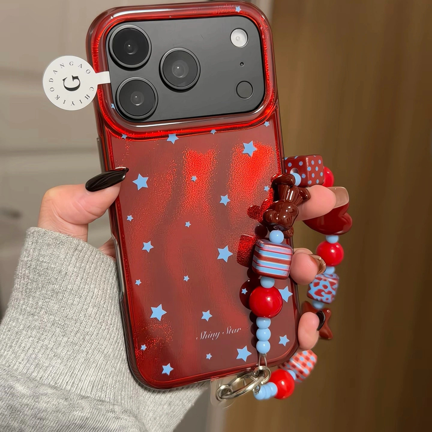 潮壳汇酒红透底浅蓝小波点适用iPhone18promax手机壳苹果17pro新款15大视窗16双层17防摔18卡通保护套