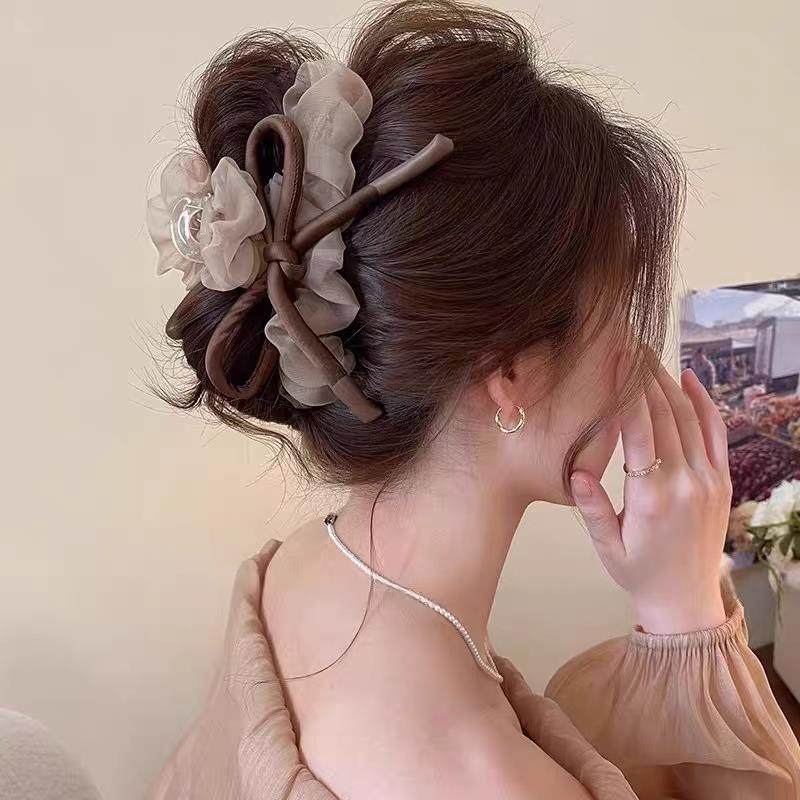 温柔咖调~蝴蝶结网纱抓夹女春夏高级感鲨鱼夹2025新款发夹子头饰,饰品/流行首饰/时尚饰品新,发饰,淘宝优惠券,粉丝福利购,淘宝优惠卷