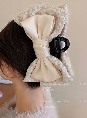 黑色轻奢百搭蝴蝶结发夹抓夹后脑勺盘发气质鲨鱼夹小众简约发饰女