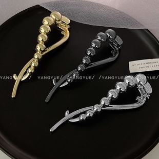 金属青蛙扣一字夹盘发发夹女2023新款后脑勺小众气质简约扭扭夹子