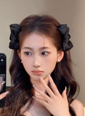 黑色蝴蝶结抓夹小号公主头发夹女侧边前额刘海头饰小众设计感发饰