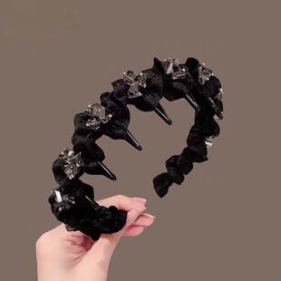 黑色水钻发箍女2025新款高颅顶秋冬发卡日常外戴带齿防滑洗脸头箍