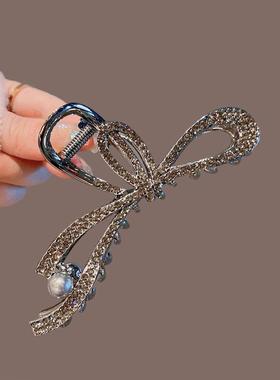 黑色水钻蝴蝶结抓夹大号高级感后脑勺盘发夹鲨鱼夹发量多气质发饰