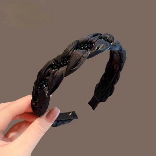 水晶缠绕麻花黑色发箍女春夏新款高级感洗脸防滑压发头箍百搭发卡