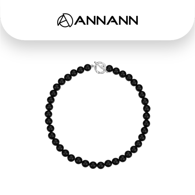 10mm 黑玛瑙枝丫扣项链XLS0499