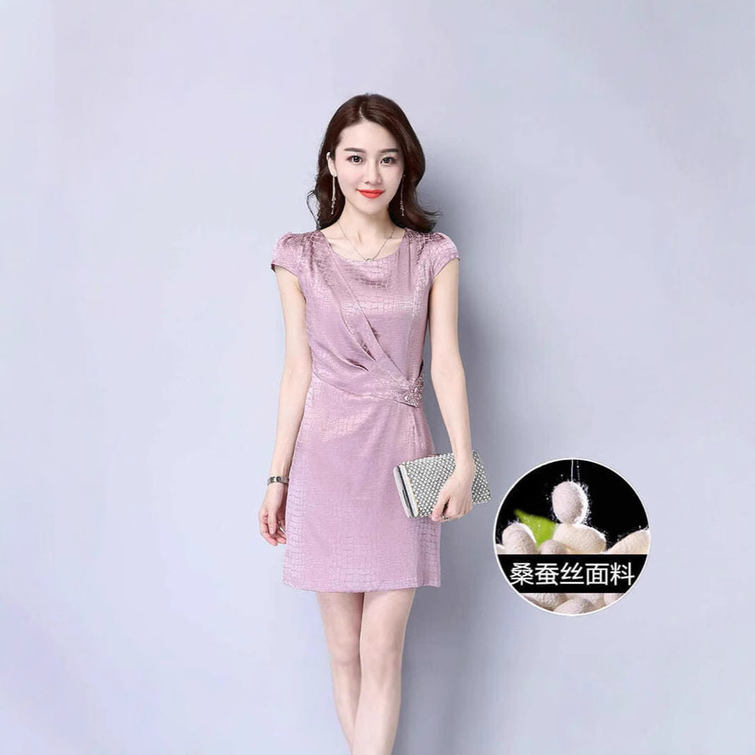 高端优雅气质美真丝连衣裙子女装夏冷淡风感小个子显瘦瘦腰桑蚕丝