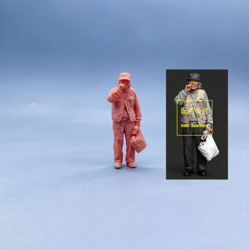 【嗯哼模型】现货1:64人偶1:43微缩白模抽烟拎购物袋大爷W703