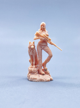 【嗯哼模型】现货1:64人偶1:43微缩白模 女狙击手和狼 W410