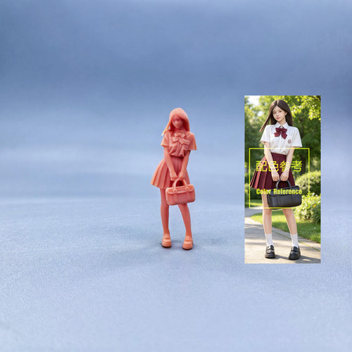 【嗯哼模型】现货1:64人偶1:43微缩白模 长发拎包日系JK女 W706